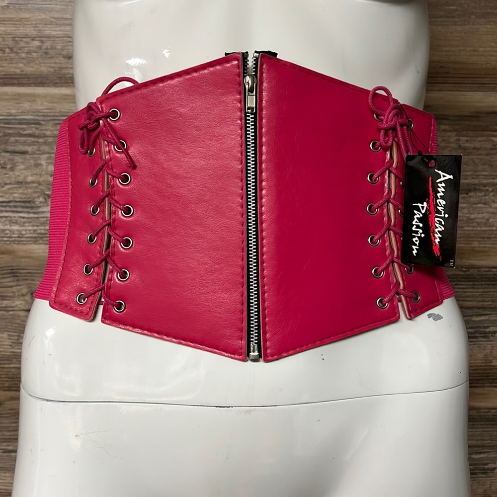 Pink  Zip/Lace Up Corset Belt One Size NWT